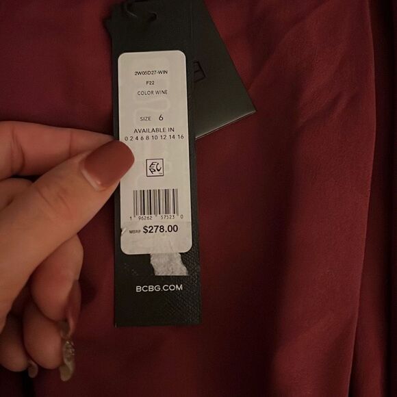 BCBGMAXAZRIA Versatile Drape Shawl Necktie Ribbon Wine Mini Dress 6 NWT - Picture 7 of 7